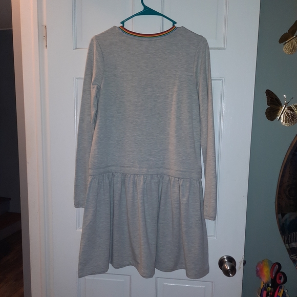 J.Crew Kids Crewcuts Gray Dress with Rainbow Color Collar, Cinched Waist - Picture 3 of 3